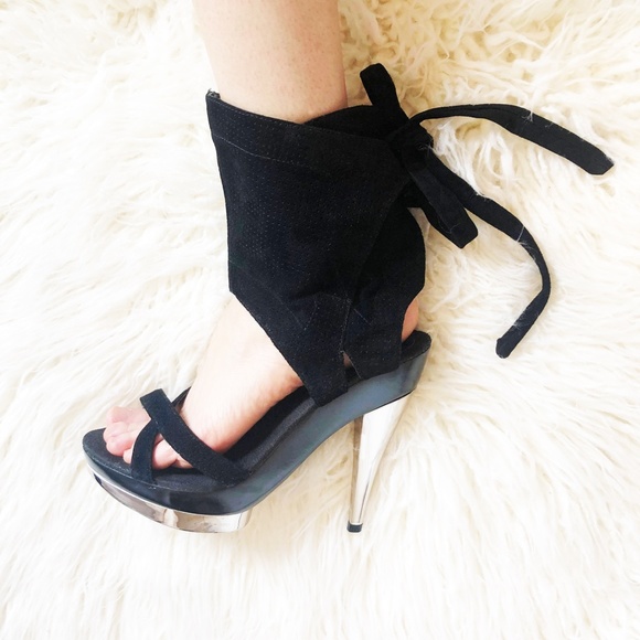 Bebe Black Suede Leather Platform Heals / Rare! - Picture 3 of 10